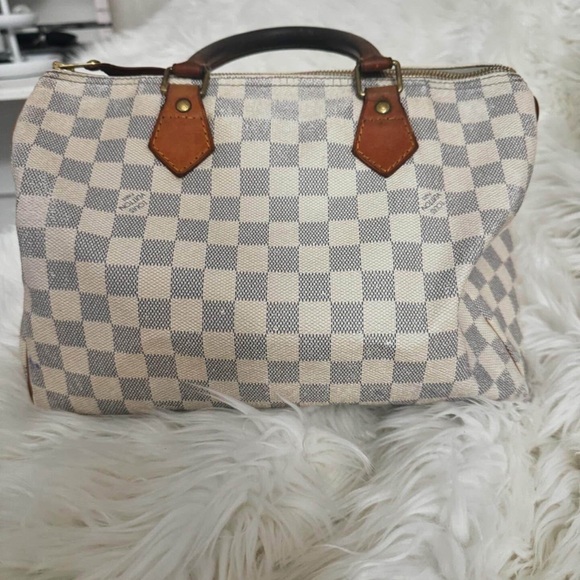 Louis Vuitton Tan Satchel with Damier Azur Canvas and Structured Shape - Picture 5 of 10